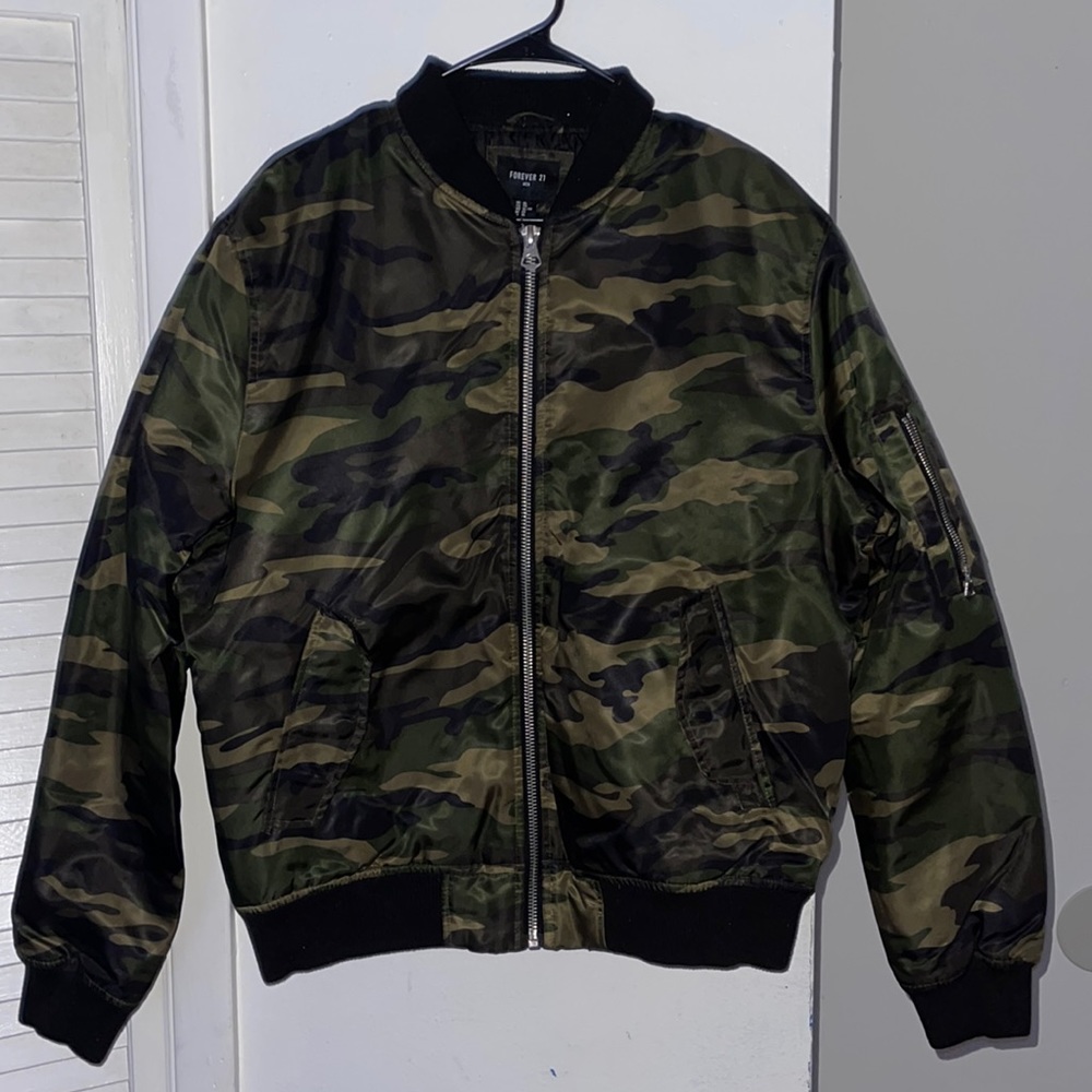 Camo printed nylon bomber jacket